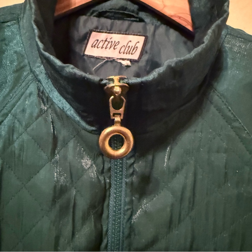 Vtg 80s Active Club Jacket Full Zip Windbreaker Green Quilted Organza Women’s M - Picture 3 of 6